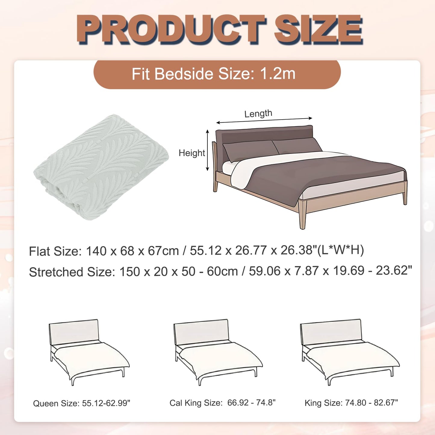 sourcing map Bed Headboard Slipcover, 150cm Jacquard Fabric Stretch Protector Covers, Dustproof Cover for Queen Size Headboard Bedroom Decor
