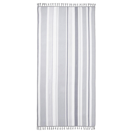 Dreamscene Striped Tassel Edge Beach Swimming Towel Pool Swim Adults Kids Rope Holiday Travel Camping Bath, 71 x 152cm - Charcoal Grey