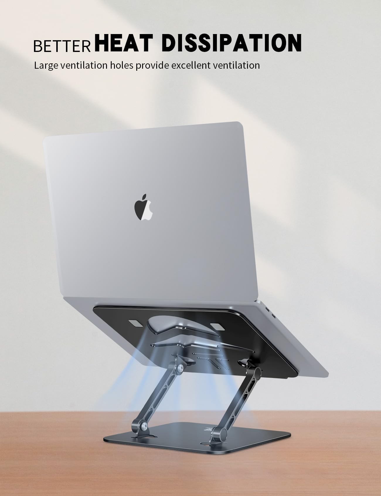Tobeoneer Aluminum Adjustable Laptop Stand for Desk,Foldable, 10-16",Black