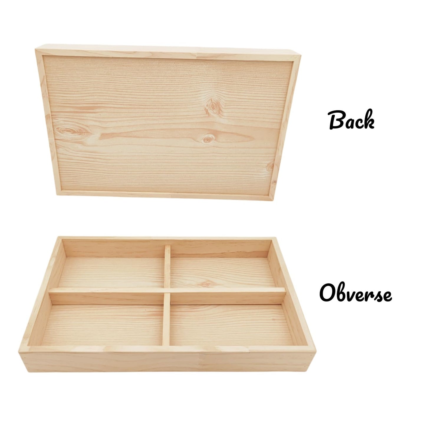 Anktily Unfinished Wooden Storage Divider Box with 4 Compartments, Showcase Display Box Underwear Storage Case Wood Display Tray for Jewellery