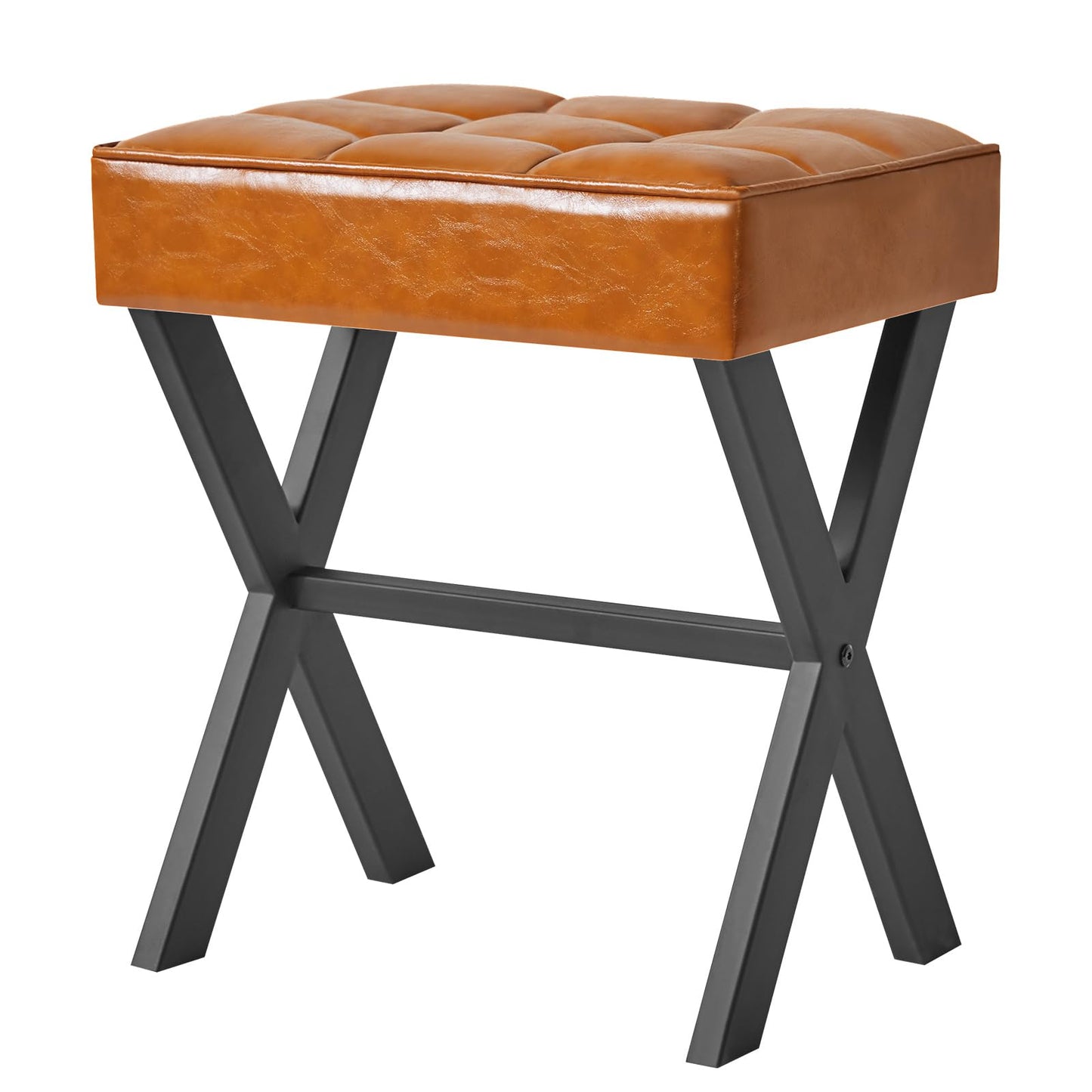IBUYKE Square Makeup Stool with X-Leg, PU Vanity Chair, Light Brown L/G-71J