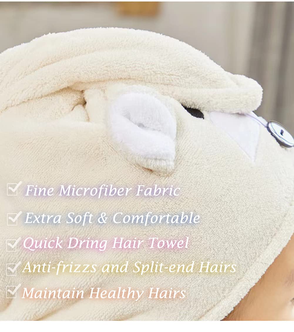 Cysocool Anti-Frizz Women Ladies Hair Towel Absorbent Quick Drying Hair Turban Towel with Button Wet Hairs Dryer Cap Ultra Soft Drying Towel Wrap
