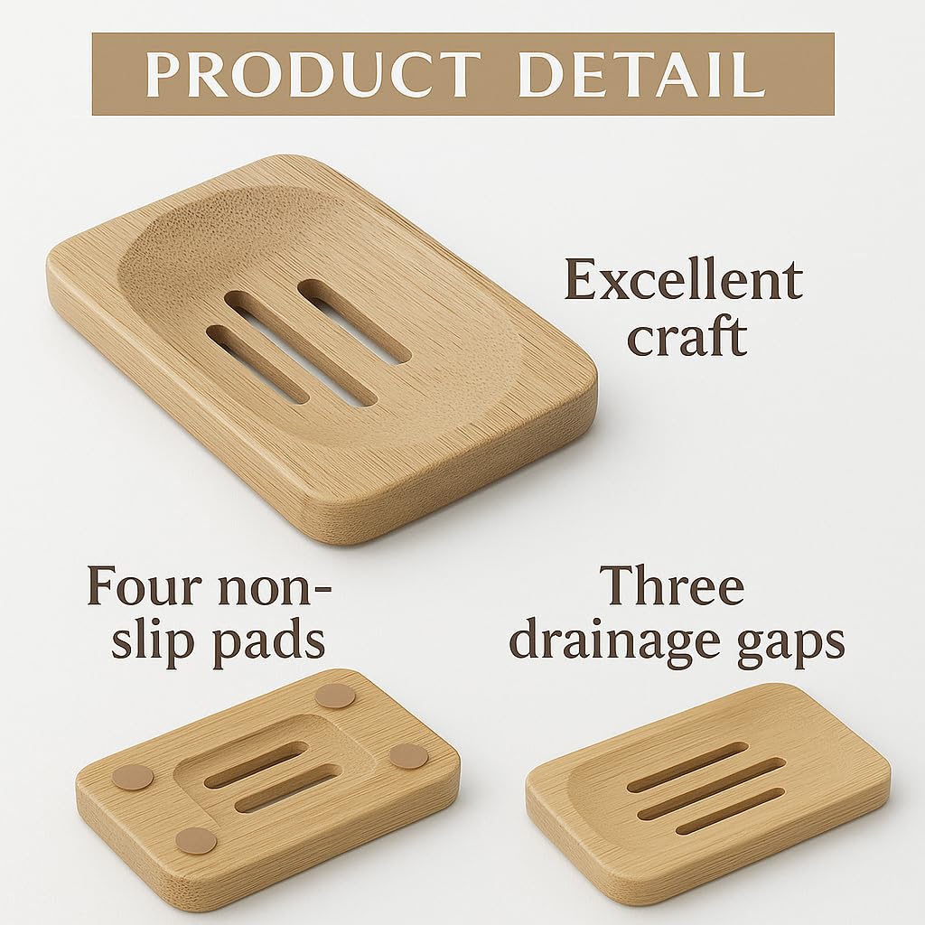 Bamboo Soap Dish, Wooden Soap Dispenser for Bathroom, Kitchen, Dining Room, Bedroom, Living Room, Bedside Table