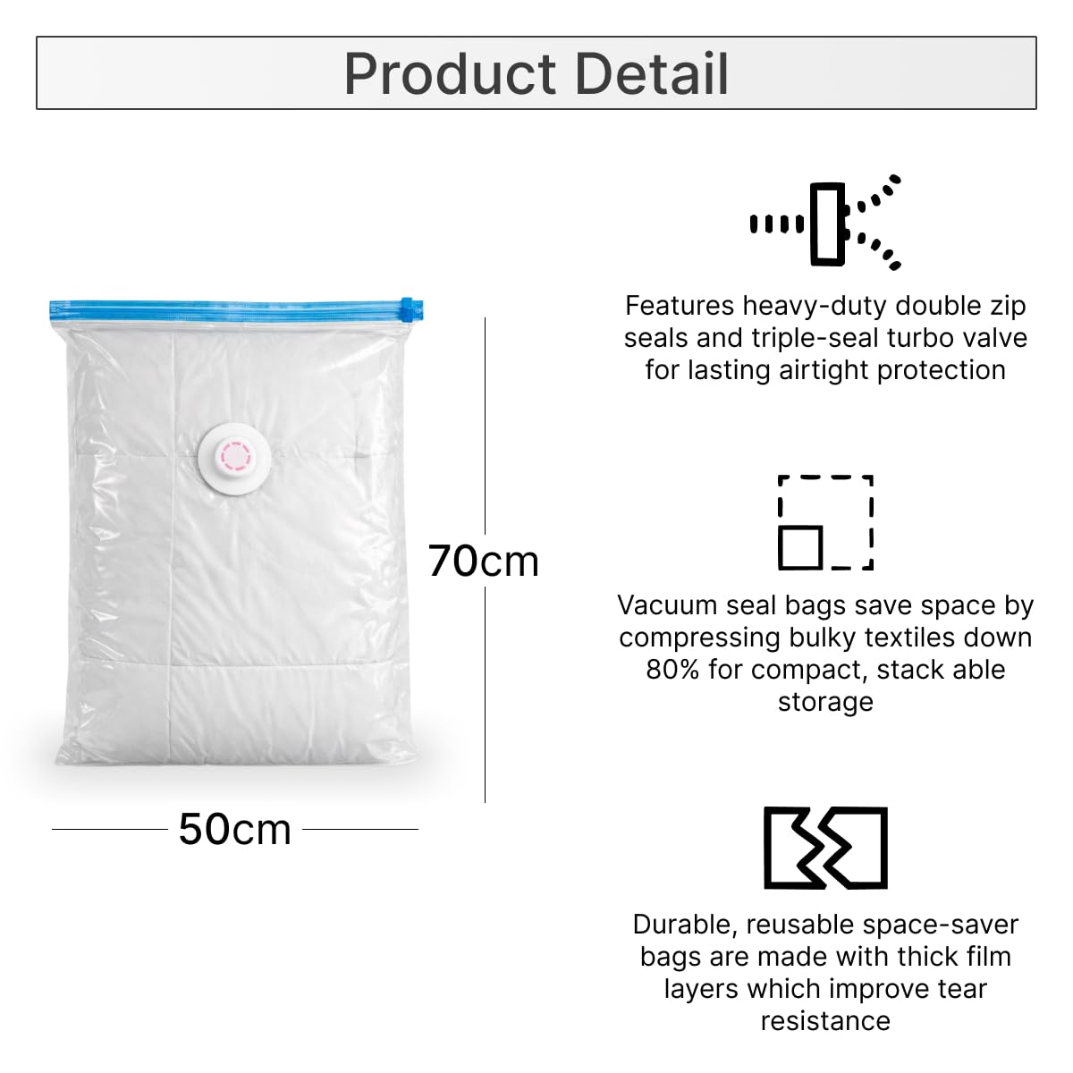 DOMIRA Vacuum Storage Bags – Space Saver Bags For Clothes, Duvets, Travel – Airtight Compression Seal – Reusable, Heavy Duty Vacuum Bags (Medium, 3PK)