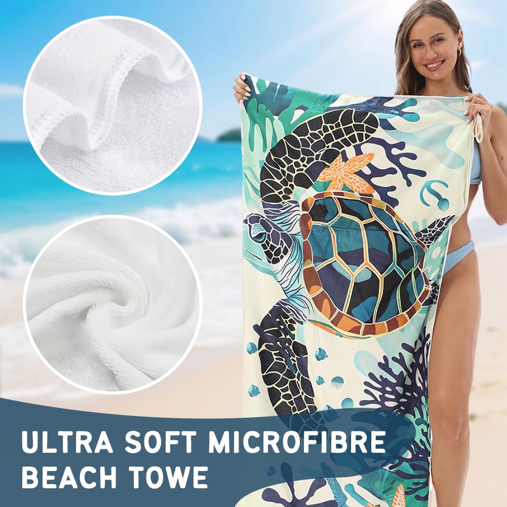 Microfiber Beach Towel Sand Free Absorbent Extra Large Travel Towels for Adults Kids Microfibre Towels for Adults with Drawstring Bag 2in1