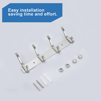 MEIJO Coat Hooks Wall Mounted, Coat Rack Wall Mounted Stainless Steel with 4 Hooks Heavy Duty Coat Hooks for Door, Bedroom, Bathroom, Kitchen