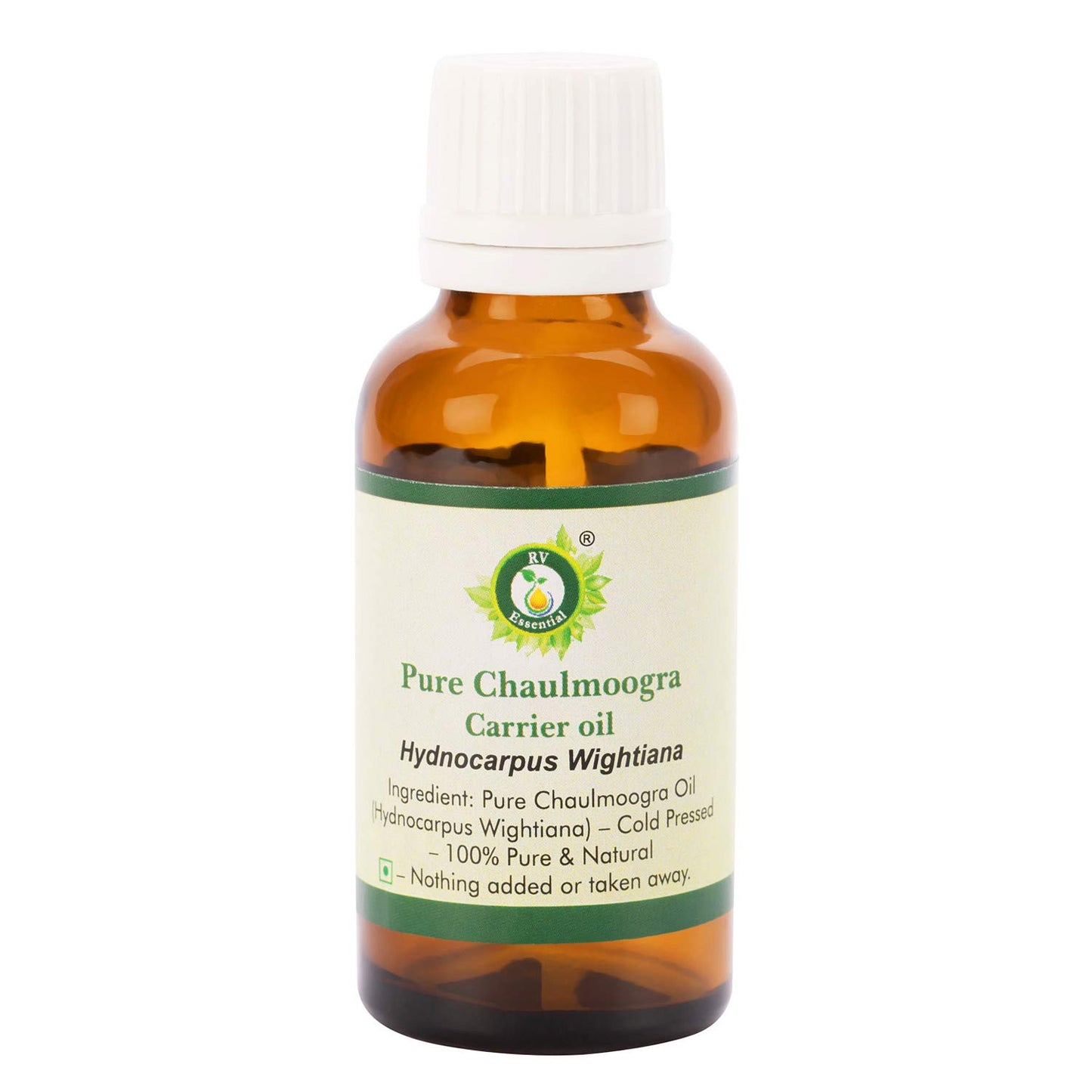 R V Essential Pure Chaulmoogra Carrier Oil 30ml (1.01oz)- Hydnocarpus Wightiana (100% Pure and Natural Cold Pressed)