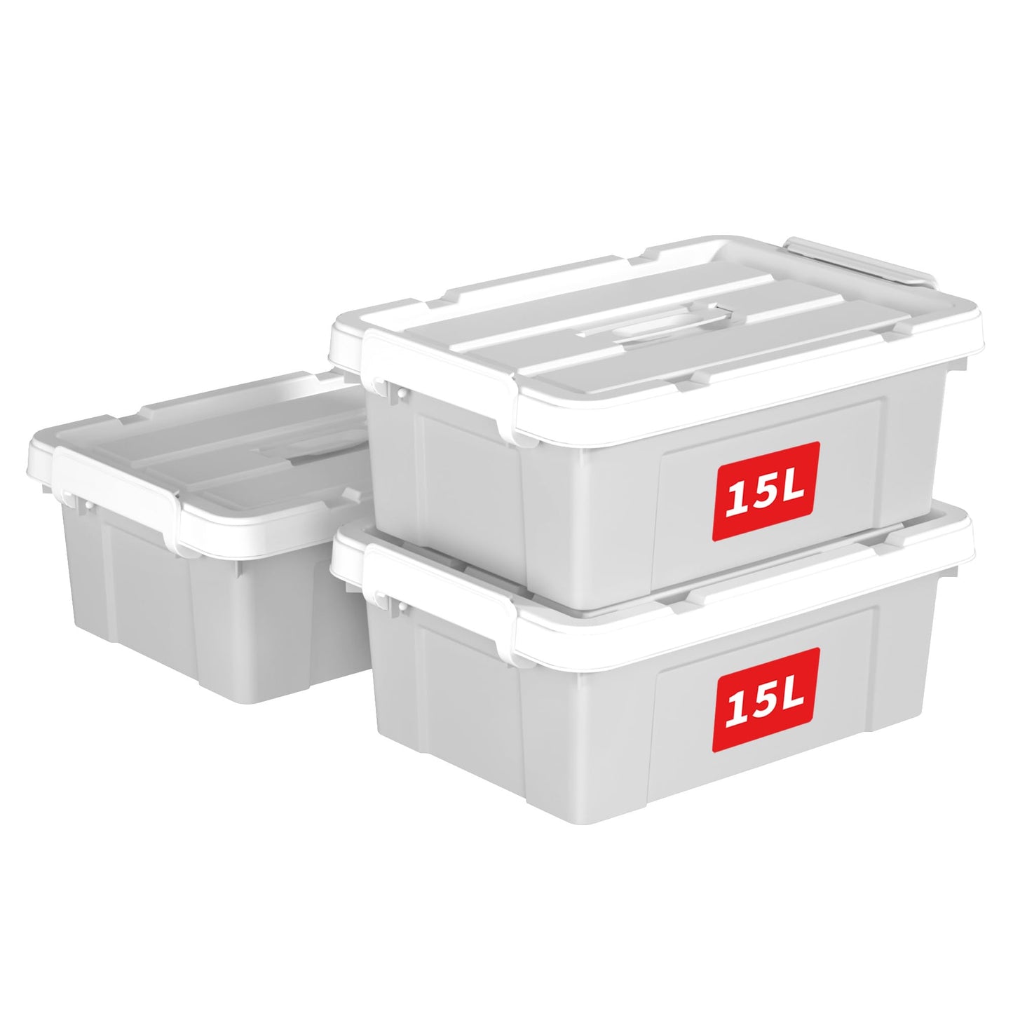 Cetomo 15L*3 Storage Boxes, Carry Plastic Storage Box with Lids, Organizing Container with Handle and Secure Latching Buckles, Stackable, Nestable