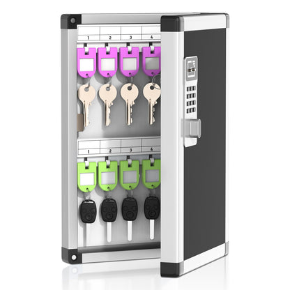 Lockbako 24 Key Cabinet Wall Mounted with Code, Key Lock Box with Combination, Key Safe Box with Key Hooks & Tags & Lables, 21.5 * 6.5 * 33cm