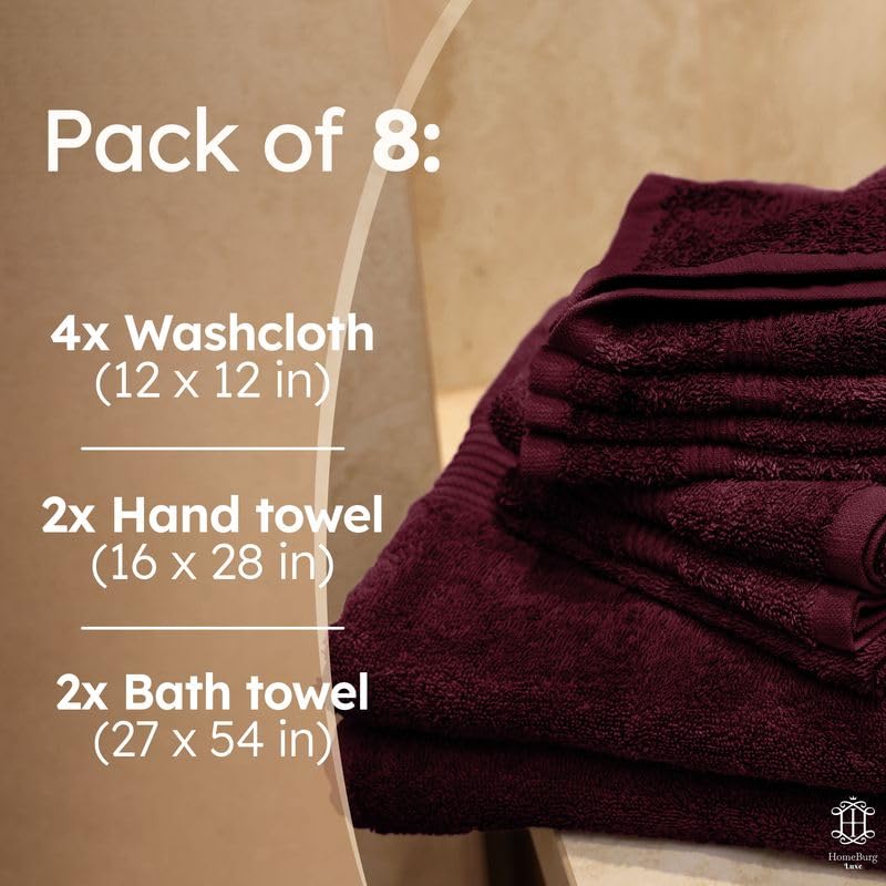 HomeBurg Luxe Set – Washcloths (30 x 30cm), Hand Towels (40 x 70cm) & Bath Towels (65 x 137 cm) – 100% Cotton, Soft, Absorbent, Easy Care, Versatile