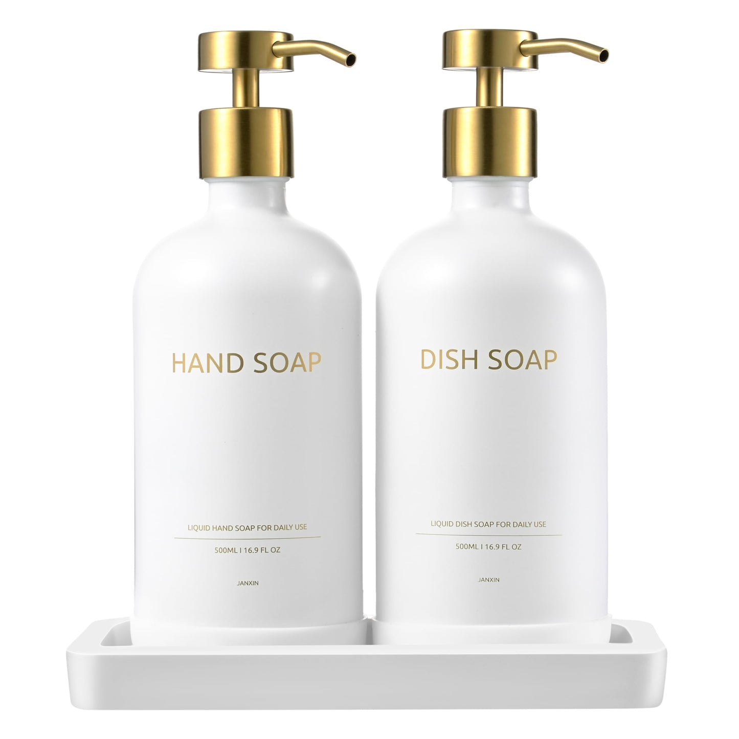 Janxin 2pcs 500ml Glass Bottles, Washing Liquid Dispenser, Shampoo and Conditioner Bottles, Soap Dispensers