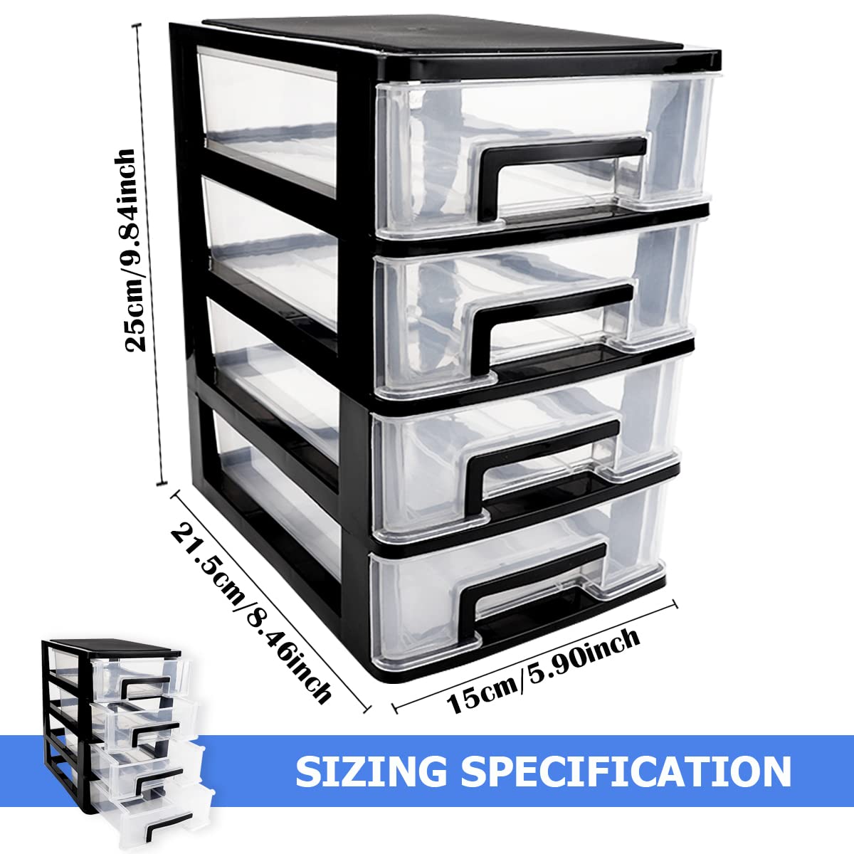LNQ LUNIQI Plastic Desk Organizer,Desk Storage Box with 4 drawers,Makeup Organizer Sundries Storage Multifunction Storage Rack for Office School Home