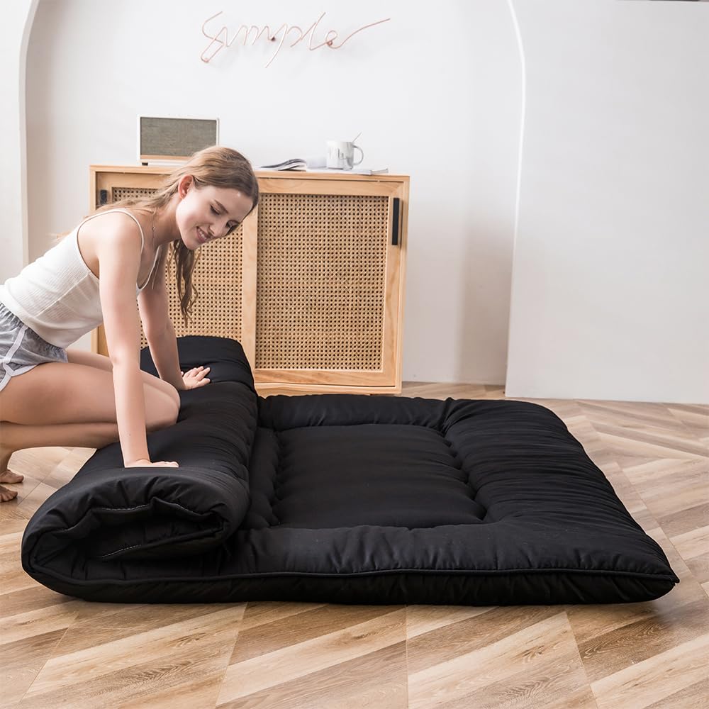 MAXYOYO Japanese Floor Mattress Futon Mattress, Thicken Tatami Mat Sleeping Pad Foldable Roll Up Mattress Dormitory Mattress Pad Floor Lounger Pillow