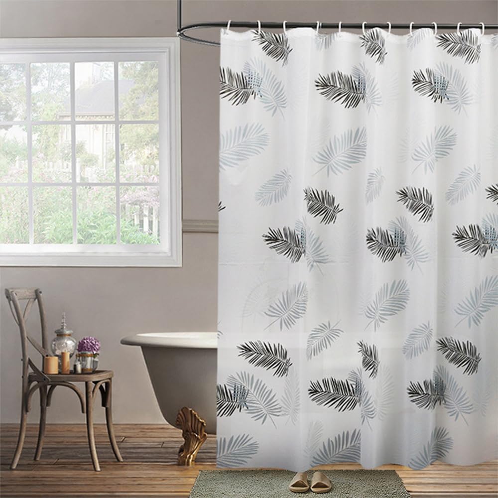 Lkw Ogechi Shower Curtain PEVA 240x200 CM Black Leaves, 300 CM Extra Wide Shower Curtain Waterproof Mould Proof, SemiTransparent White Bath Curtain