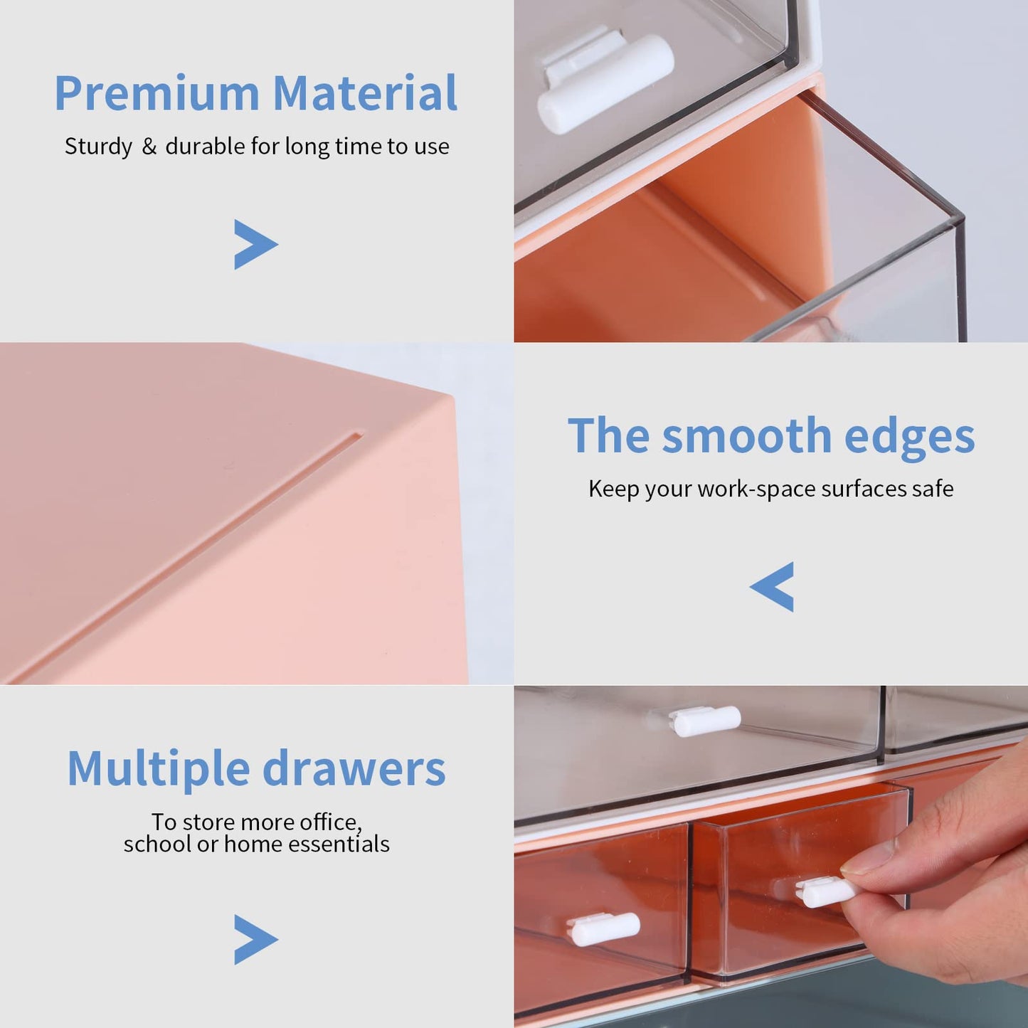 OSteed Desk Tidy Organiser with 7 Drawers, Makeup Storage Drawers, Pink