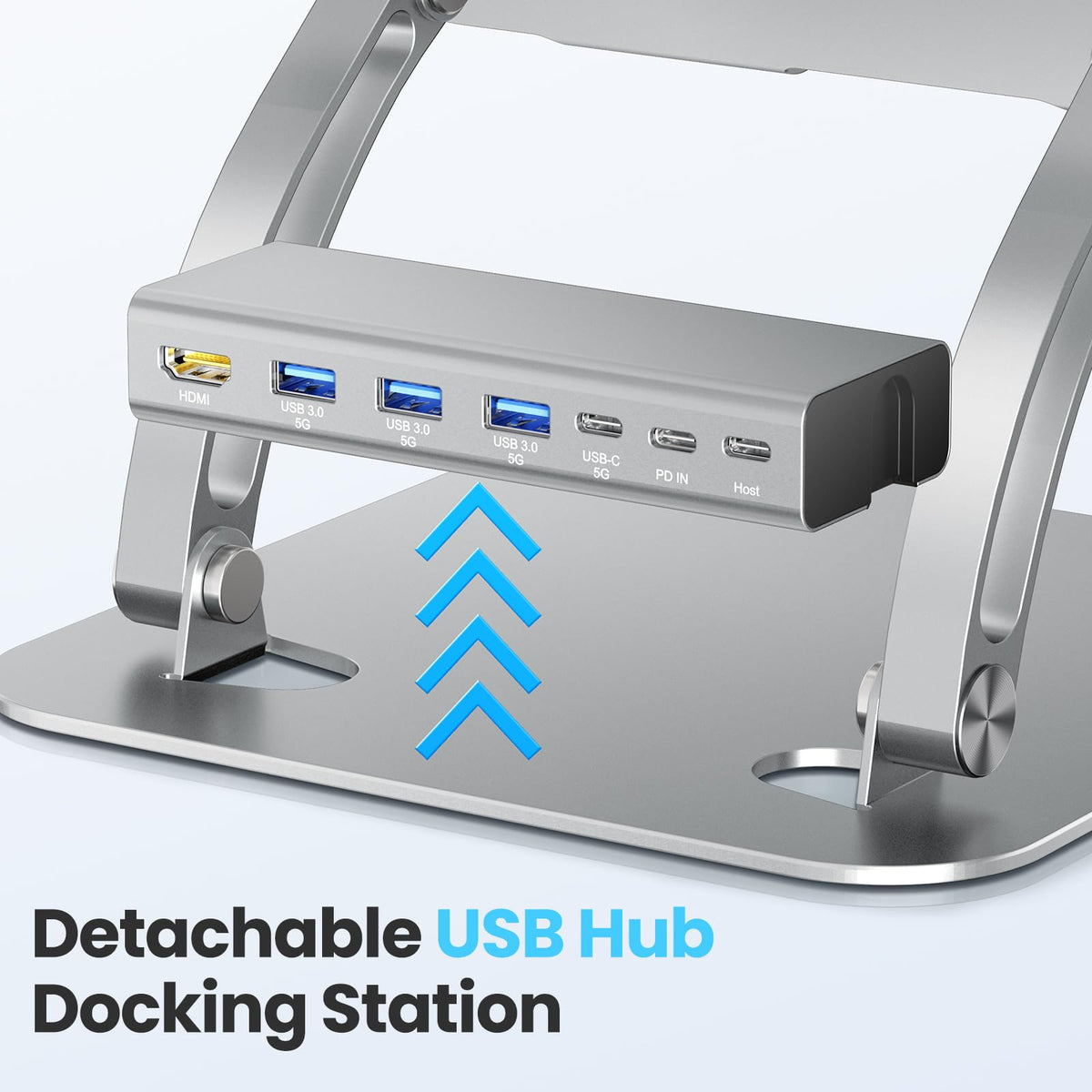 tounee Laptop Stand with Detachable USB-C Hub, 100W PD Charging, 4K@60Hz HDMI, 3 USB Ports