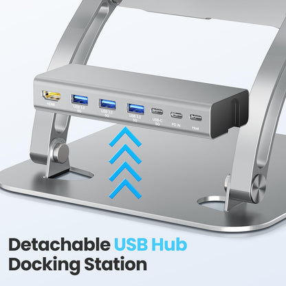 tounee Laptop Stand with Detachable USB-C Hub, 100W PD Charging, 4K@60Hz HDMI, 3 USB Ports