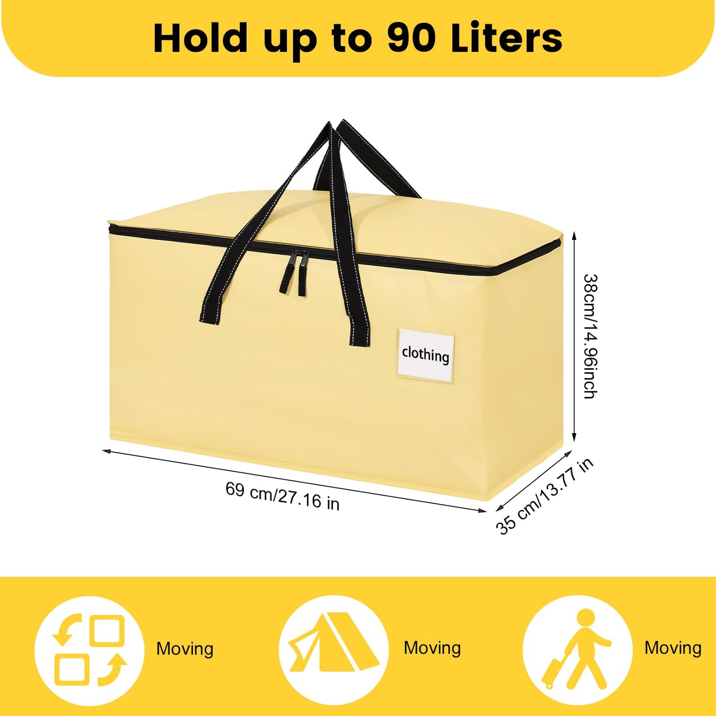 Dntorx 4 Pack 90L Moving Bags,Waterproof Moving Boxes with Zips,Pale Yellow