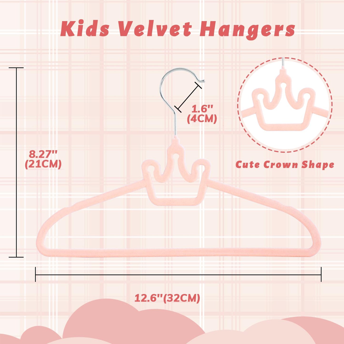 ManGotree 12.6" Kids Velvet Hangers Non-Slip Baby Hangers 20 Pack Pink