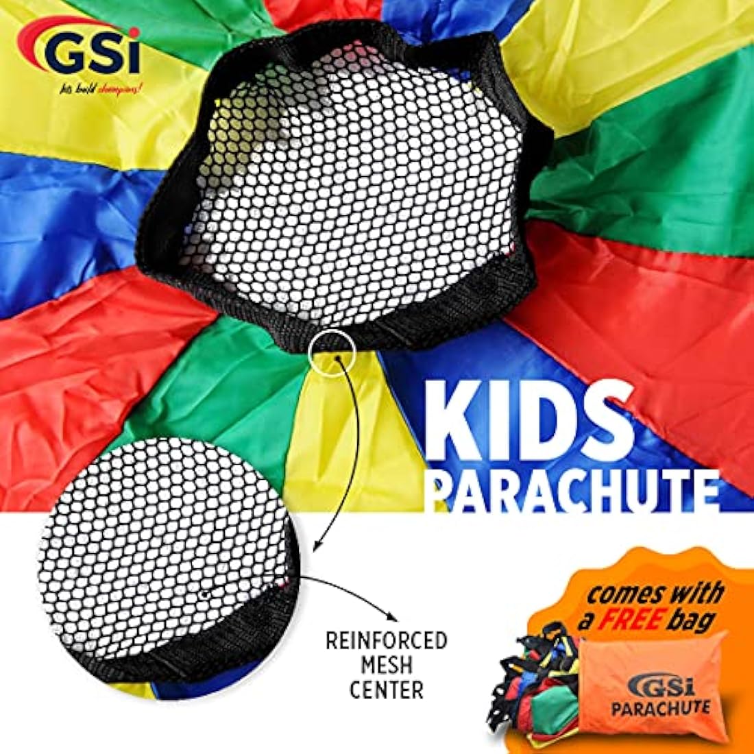 GSi Kids Play Parachute Rainbow Parachute Toy Tent Game for Children Gymnastic Cooperative Play and Outdoor Playground Activities (35 Feet)