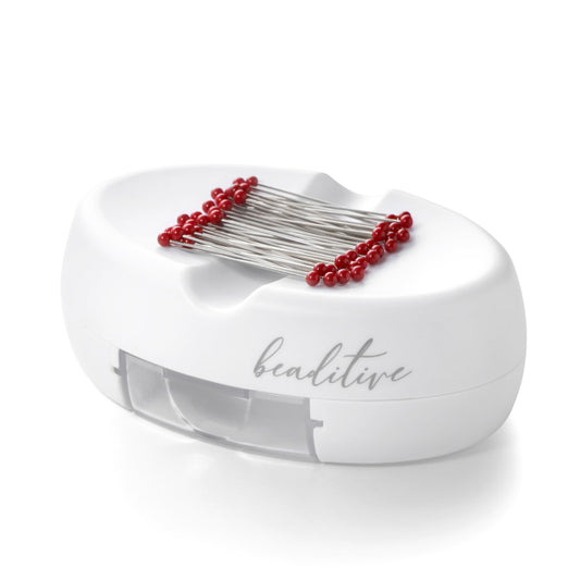 Beaditive Magnetic Pin Cushion with Drawer - Strong Magnet Pin Holder Cushions for Sewing - 50 Glass Head Quilting Pins Included - Chic Pincushion