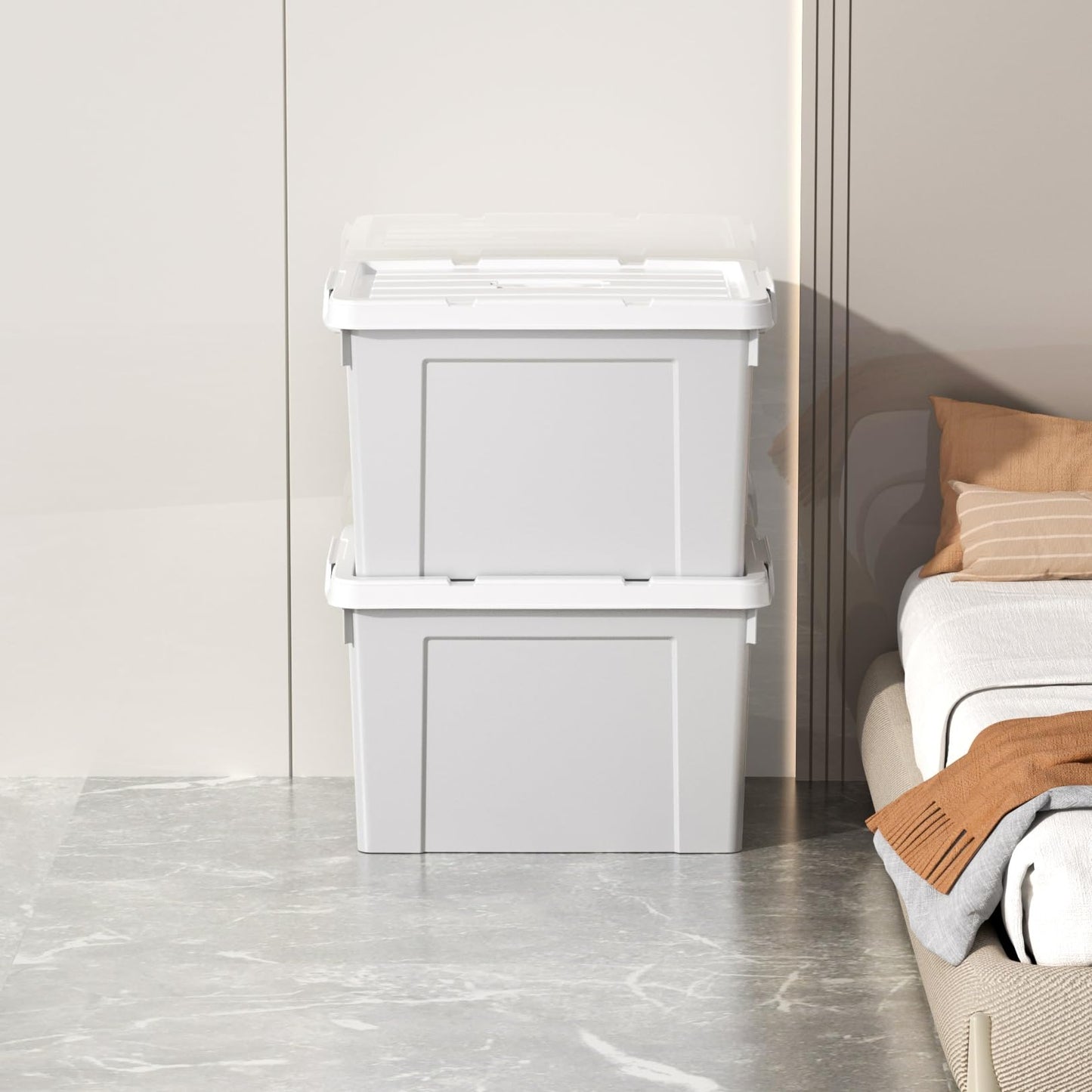 Cetomo 45L*3 Storage Boxes, Carry Plastic Storage Box with Lids, Organizing Container with Handle and Secure Latching Buckles, Stackable, Nestable