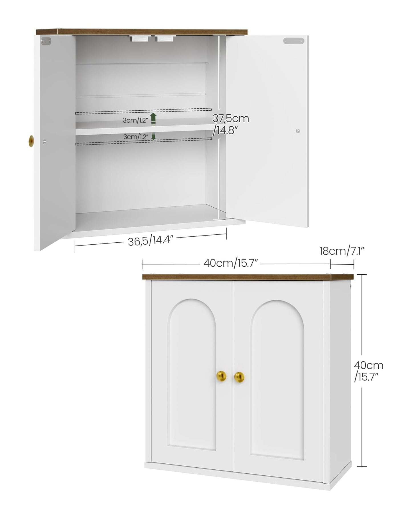 CHOEZON 40 x 18 cm Medicine Cabinet, Bathroom Wall Cabinet with Adjustable Shelf, Modern Farmhouse Wall Mounted Storage Cabinet, White and Walnut
