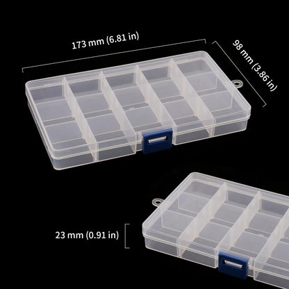 DAKFOOK 12 Pack 15 Grid Bead Organiser Storage Box,17.3x9.8x2.3cm Transparent Craft Bead Storage Boxes with Removable Compartments,15 Compartment