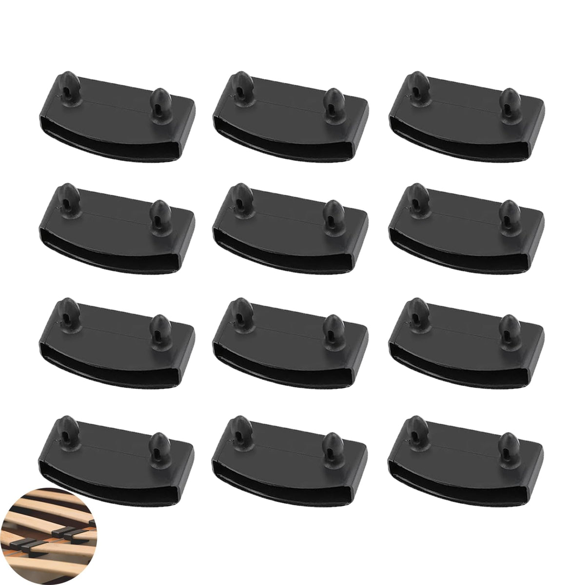 12 PCS Plastic Bed Slat Holders, Bed Slat Caps, Reusable Plastic Beds Slat Holders, Easy to Install for Single, Double and King Size BedsBlack