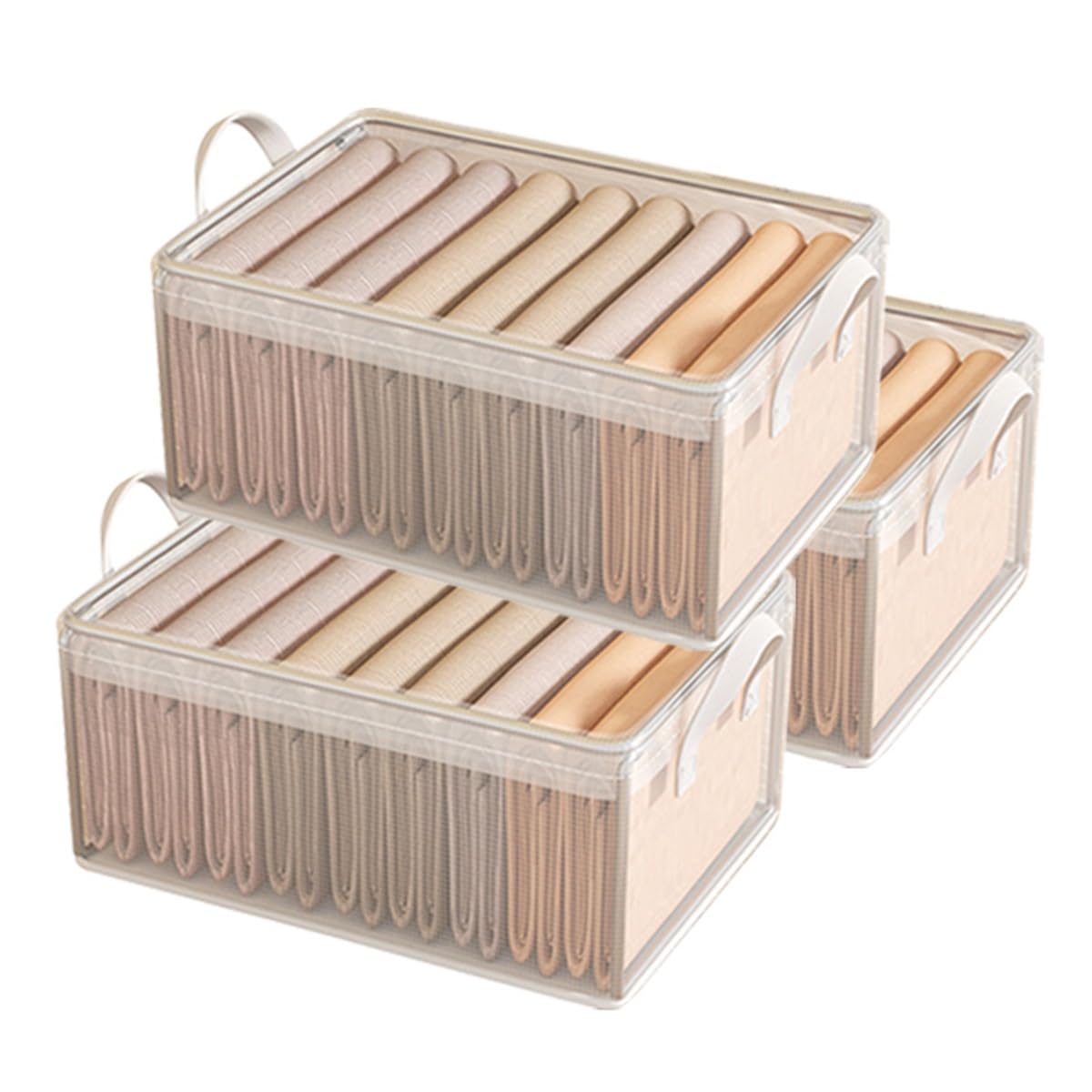 wintfarm 3pcs wardrobe storage organiser,clear foldable storage boxes with Steel Frame,wardrobe storage organiser with lid,storage cubes for jeans