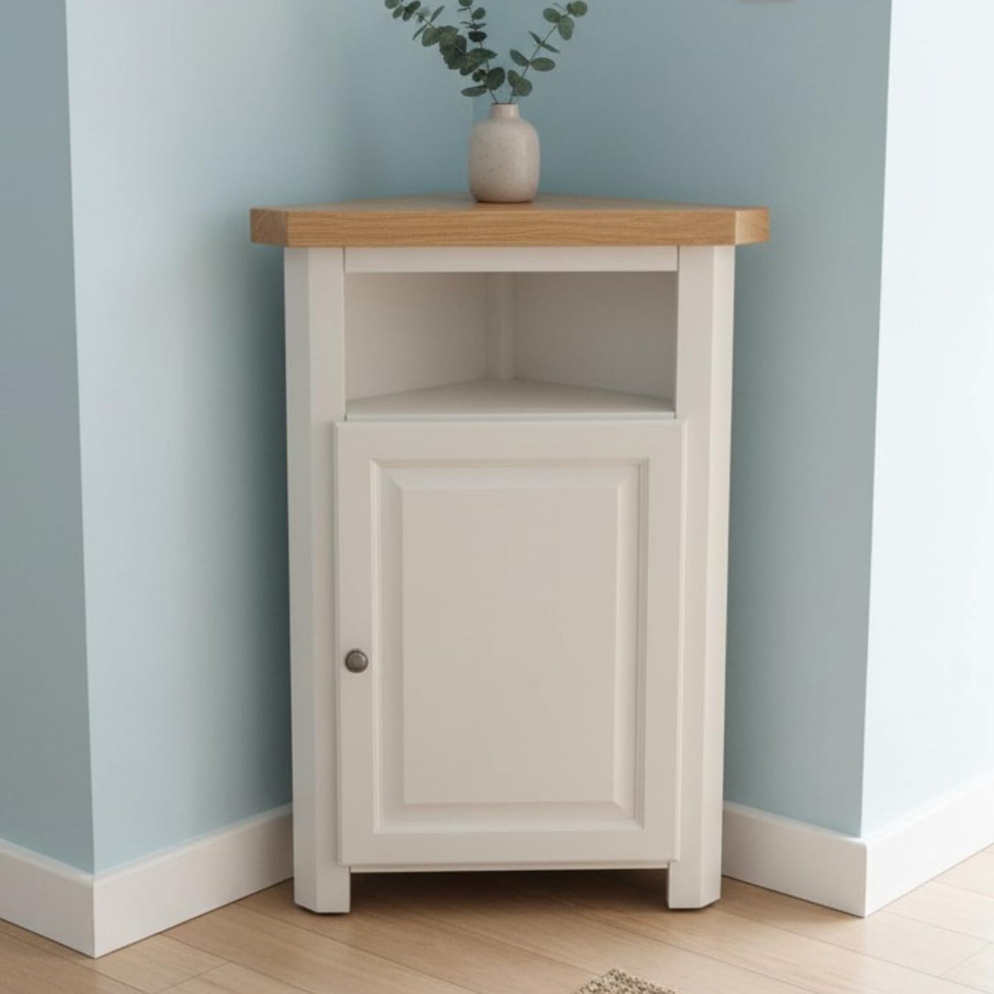 GROF GROFurniture Snow White finish Tall Corner Cabinet, Triangle Unit open compartment with shelf fit all Livingroom, Bathroom & Hallway