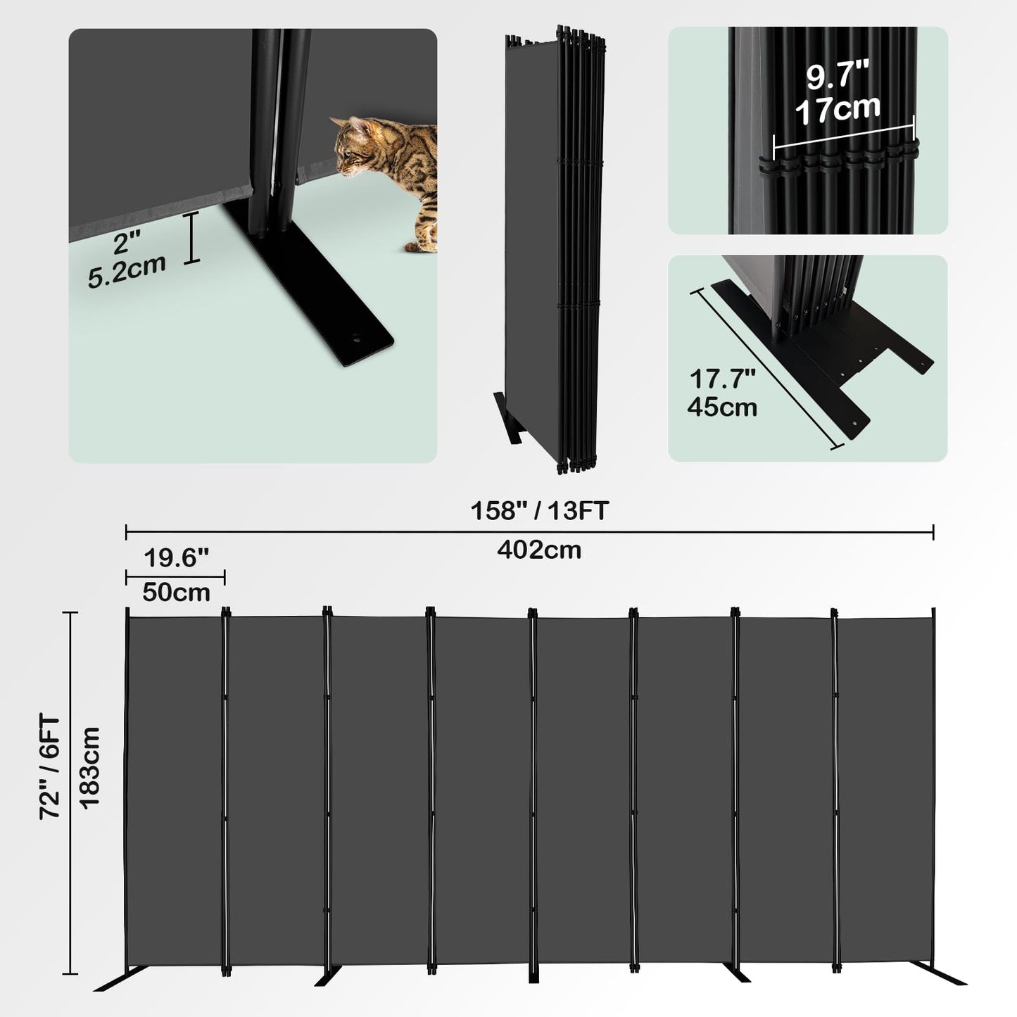 KEORTUN 8-Panel Indoor Room Dividers Folding Room Separator