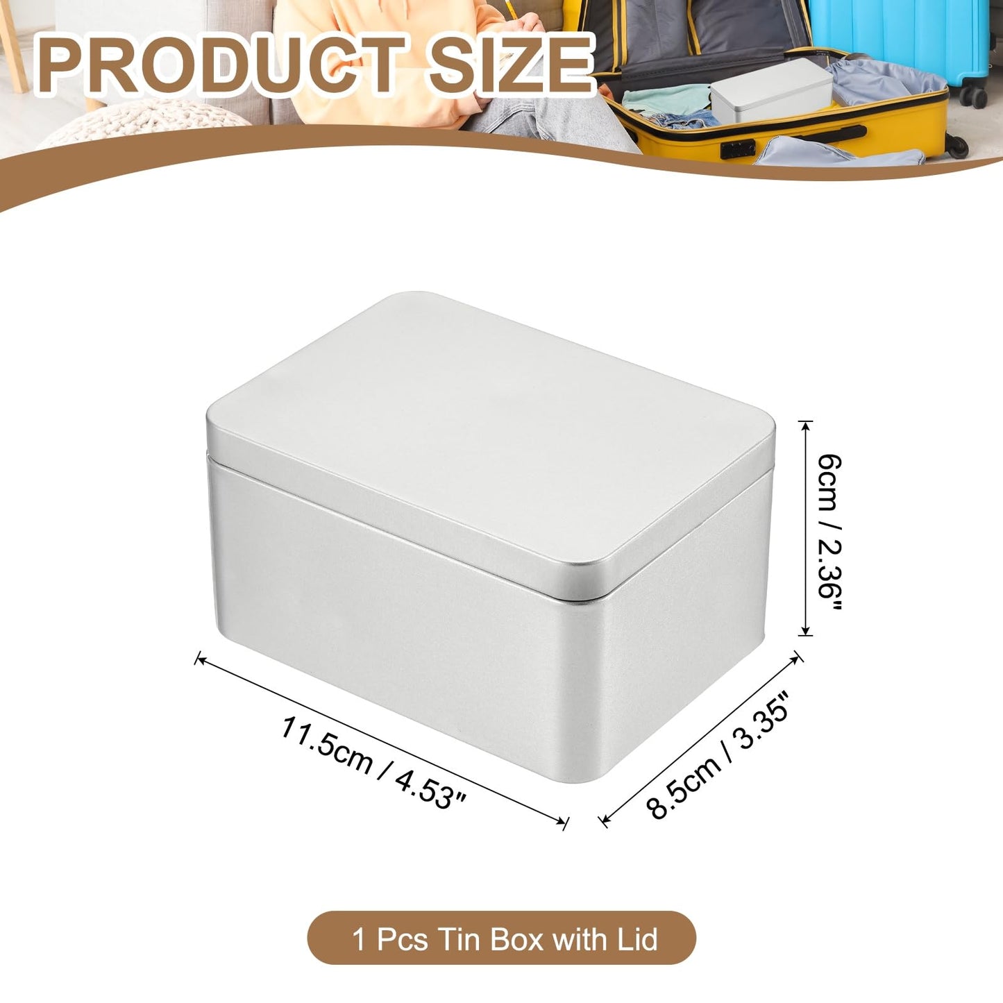 PATIKIL Rectangular Tin Box 4.5"x3.3"x2.3", Metal Storage Tin Box Portable Storage Container with Lid for Tea Candy Treats Gifts Favors Candle