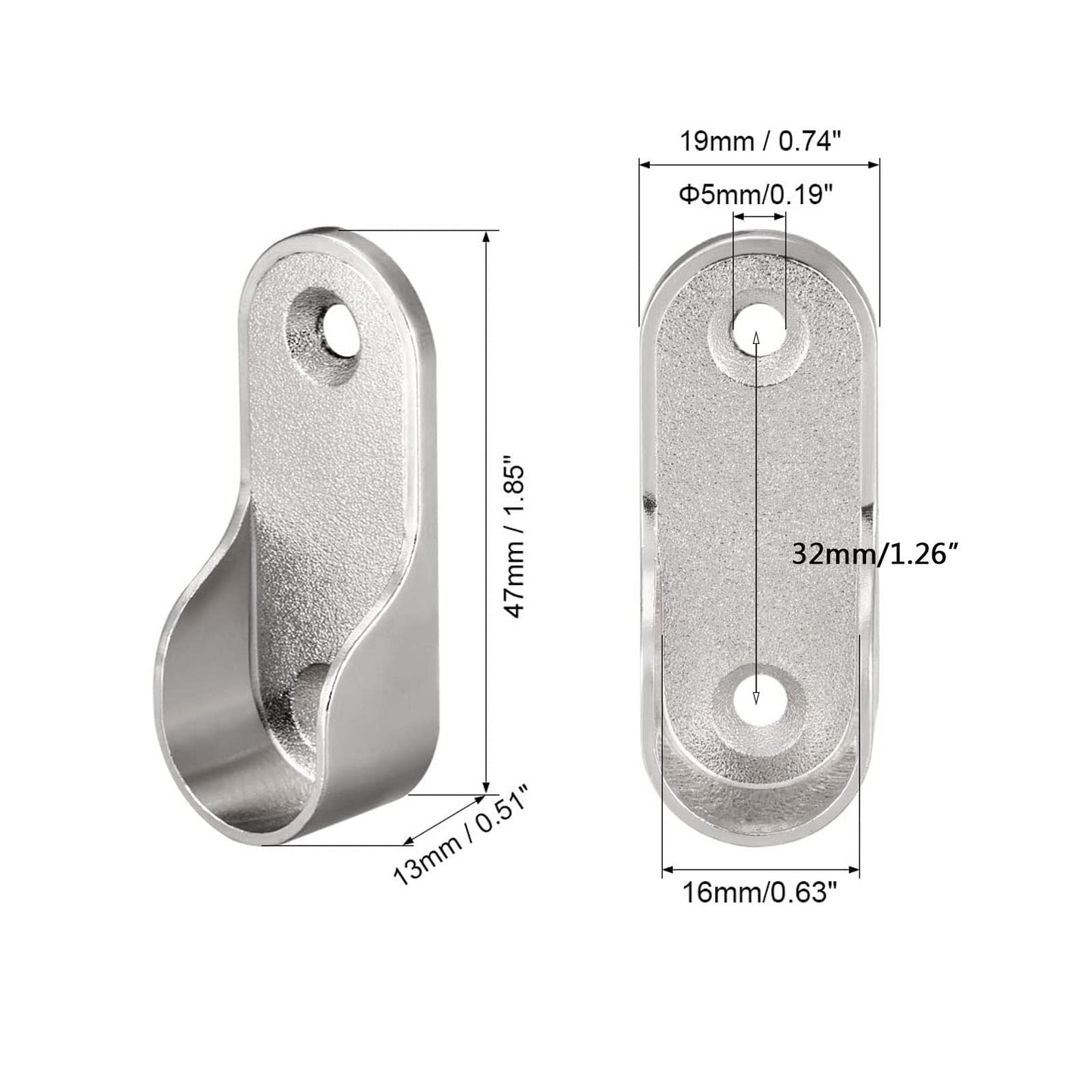 TA-VIGOR Oval Closet Rod End Supports Dia 16mm, Zinc Alloy 4Pcs Wardrobe Hanging Rail Rod Fittings Wardrobe Flange Bracket Holder