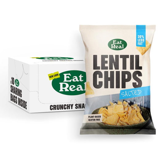 Eat Real, Lentil Chips, Salted, 10 x 95g, Gluten-Free Crisps Multipack, Vegan-Friendly, Healthy Snacks, 30% Less Fat