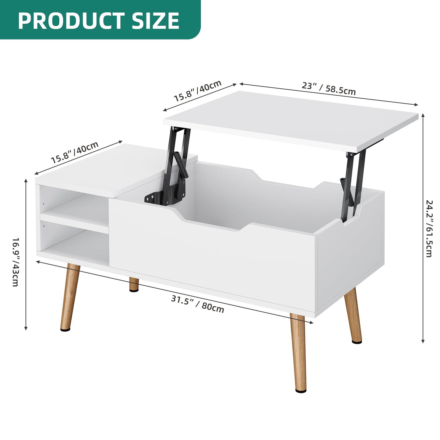 YITAHOME Lift Top Coffee Table with Hidden Compartment, Adjustable Storage Shelf, Spring Lifter, Coffee Table with Storage for Living Room