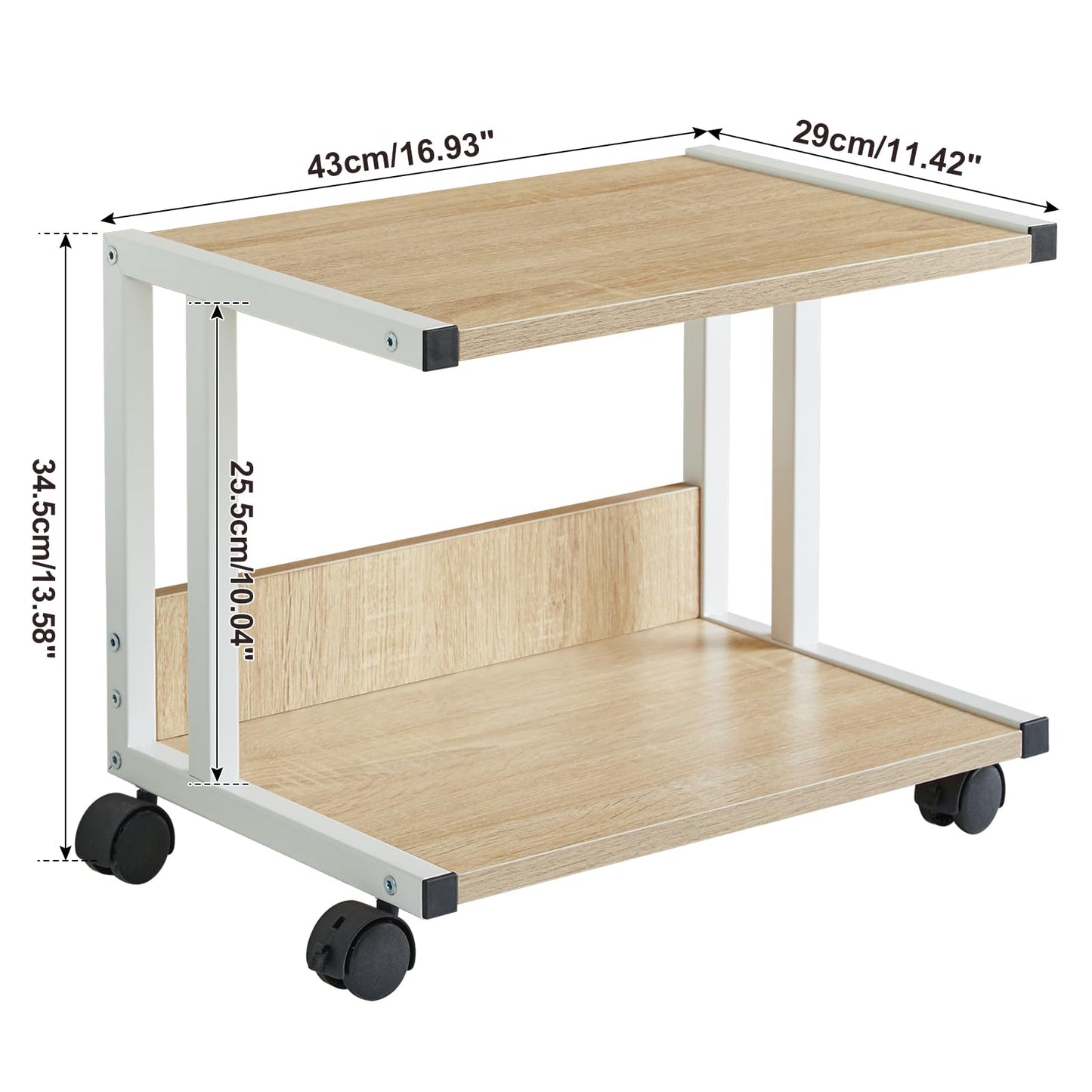 IBUYKE Under Desk Printer Stand,2 Tier Printer Cart,Mobile Home Desktop Organizer Shelf with 4 Wheels,for Fax, Home Office Use TLJ007R