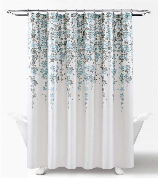 Lush Decor Weeping Flower Shower Curtain, 72" x 72", Blue & Gray