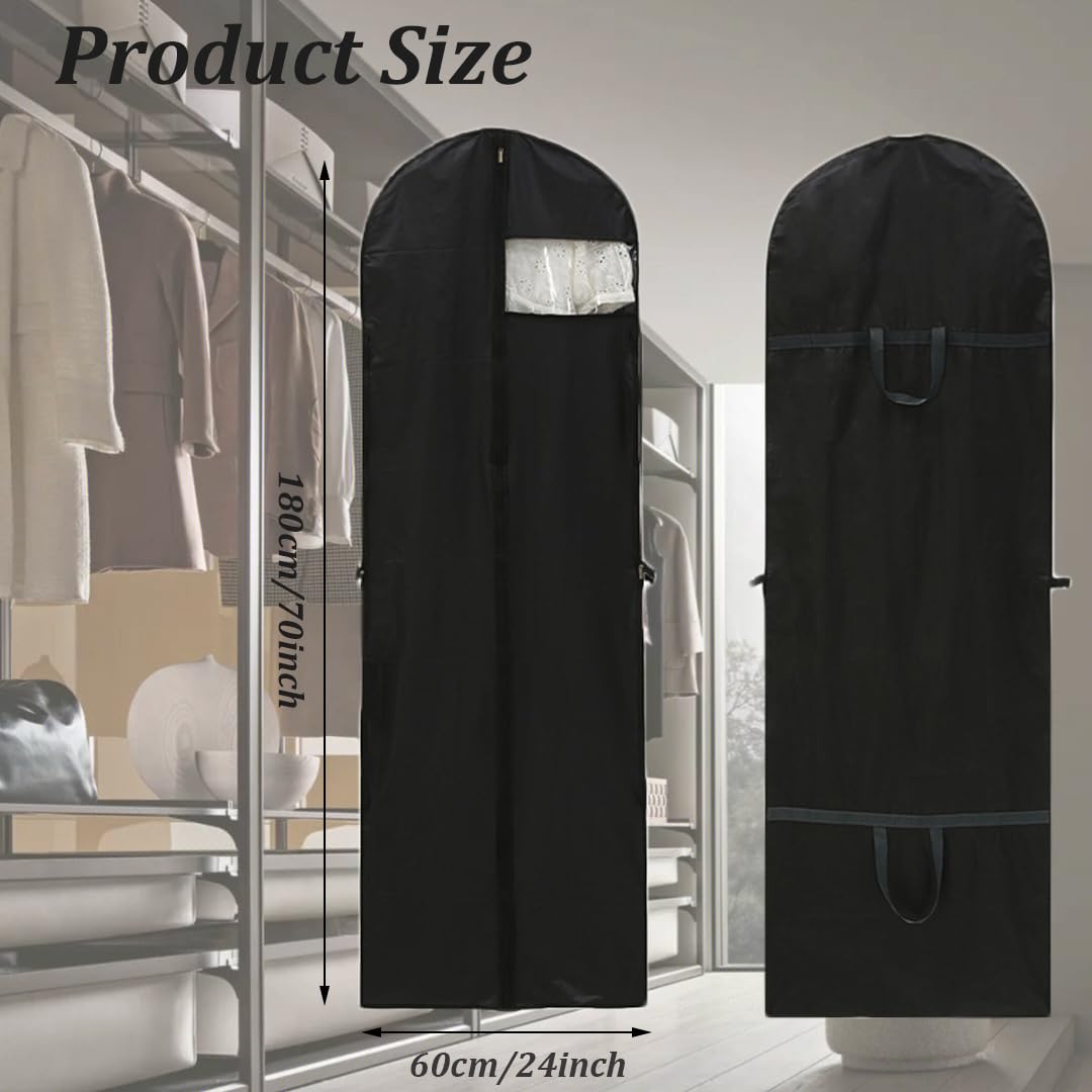Dress Bags Covers long, Hanging Garment Bags Waterproof Dustproof Clothes Covers for Gowns, Wedding Dress, Trench Coats, Suits (60cm*140cm) - Black