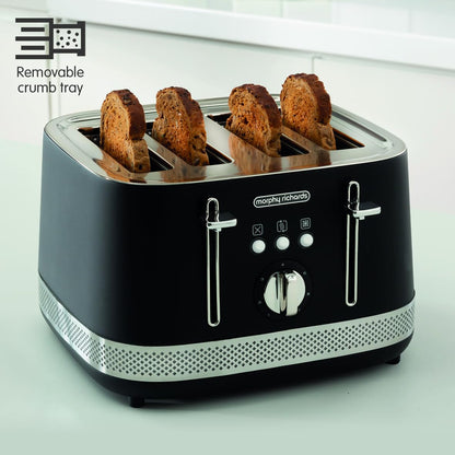Morphy Richards Illumination 4 Slice Toaster, 7 Toast Settings, Browning Controls, Variable Width Slots, Auto Pop-up, Removeable Crumb Tray, Cord
