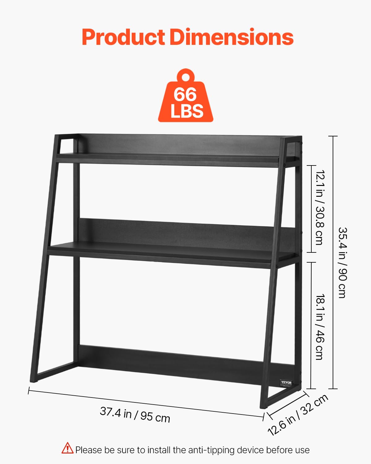 VEVOR Desktop Bookshelf, 2-Tier Desktop Storage Organizer, 37.4" x 12.6" x 35.4" Office Desk Storage Rack Display Shelf