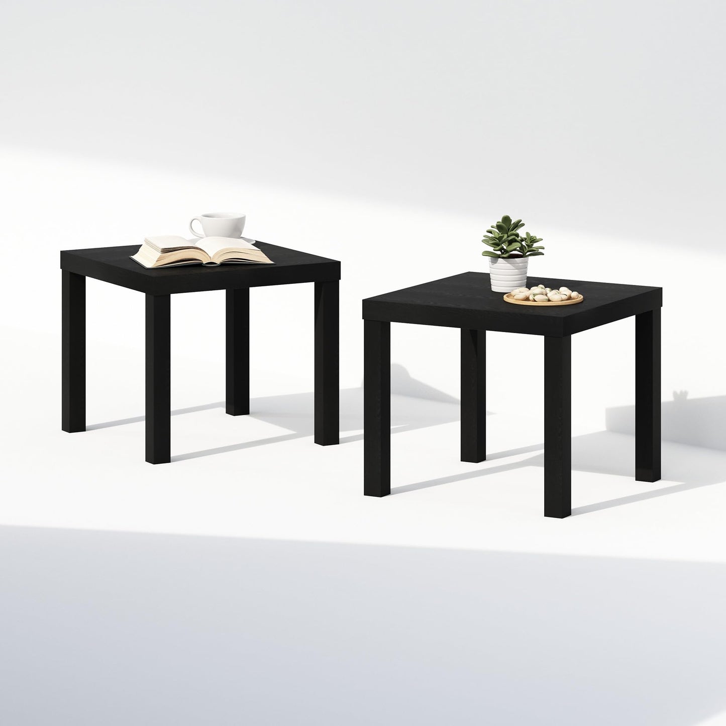 Furinno CLASSIC Coffee Table Set of 2, Square Modern Coffee Table with 1.8 Thick Tabletop, Side Table with 4 Legs, for Living Room, Bedroom