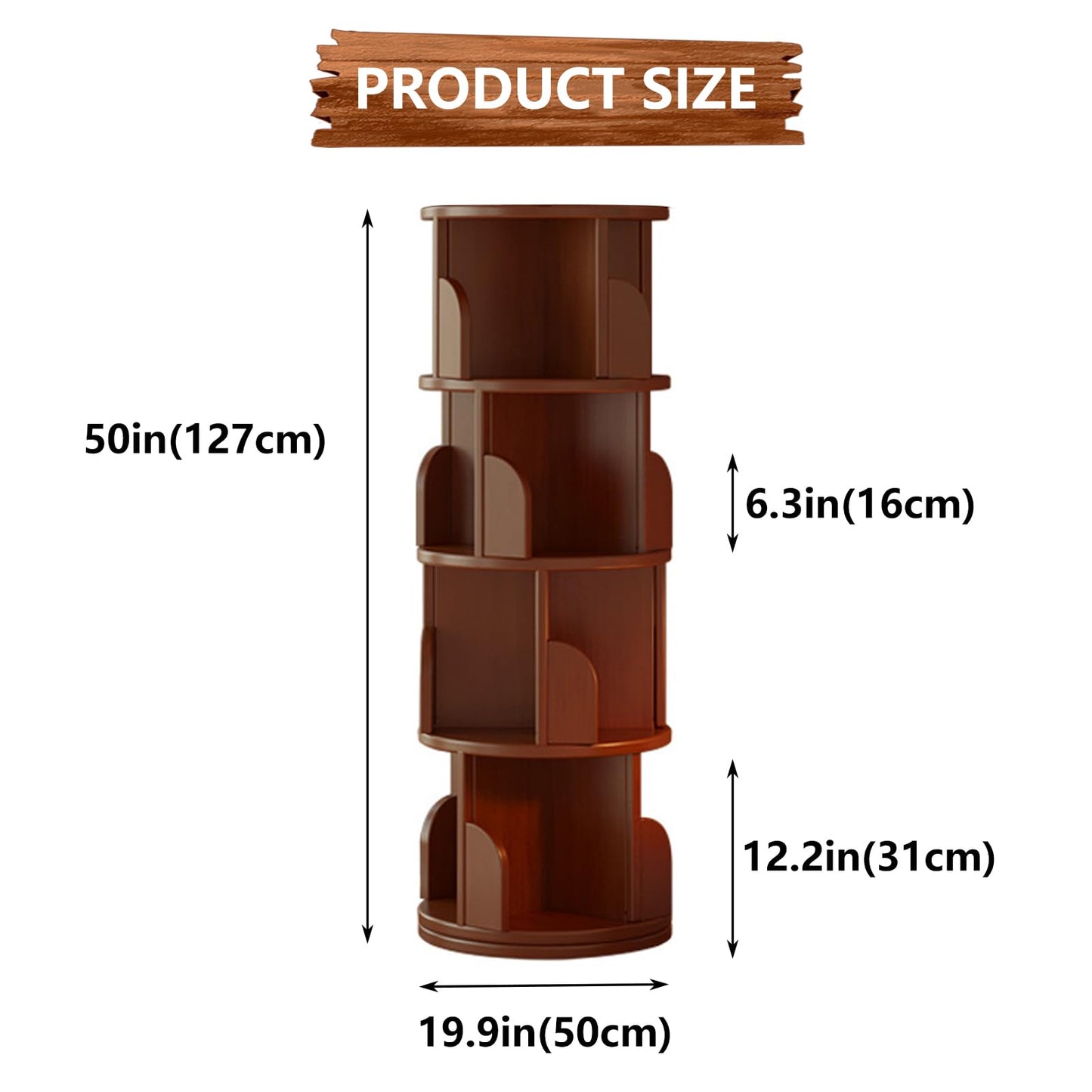 KZOBYD Rotating Bookshelf, Revolving Book Shelf (Brown, H 127 cm)