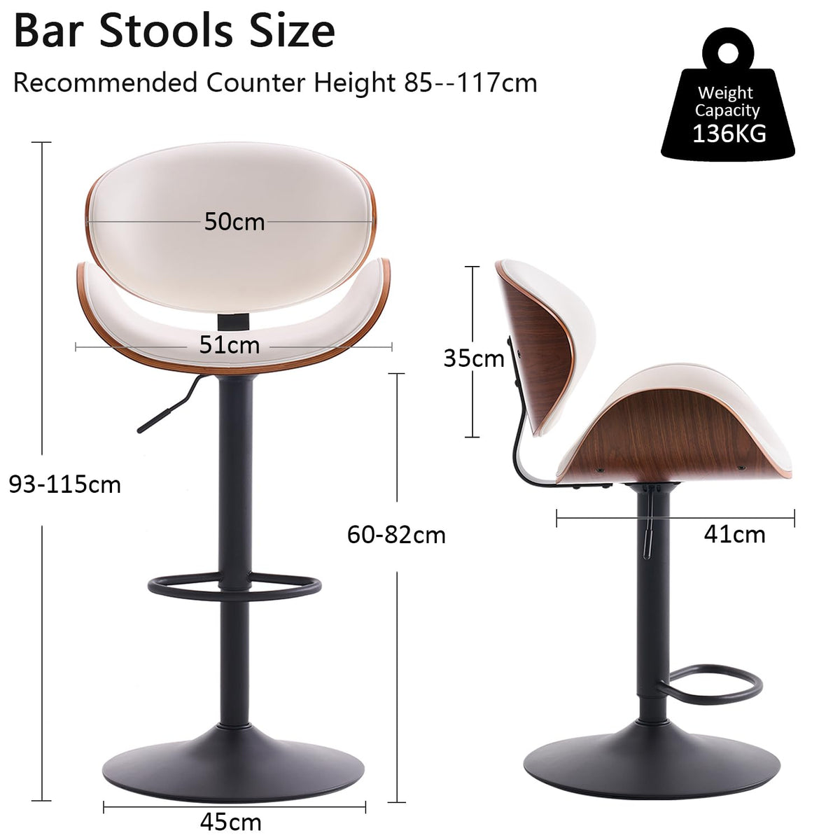 Kidol&Shellder Single Bar Stools, Bentwood Kitchen Stools, White