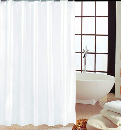 KAV Polyester Soft fabric Shower Curtain Mould and Mildew Resistant Solid White and Snow White Matching Hooks - Machine Washable 71x71 Inch