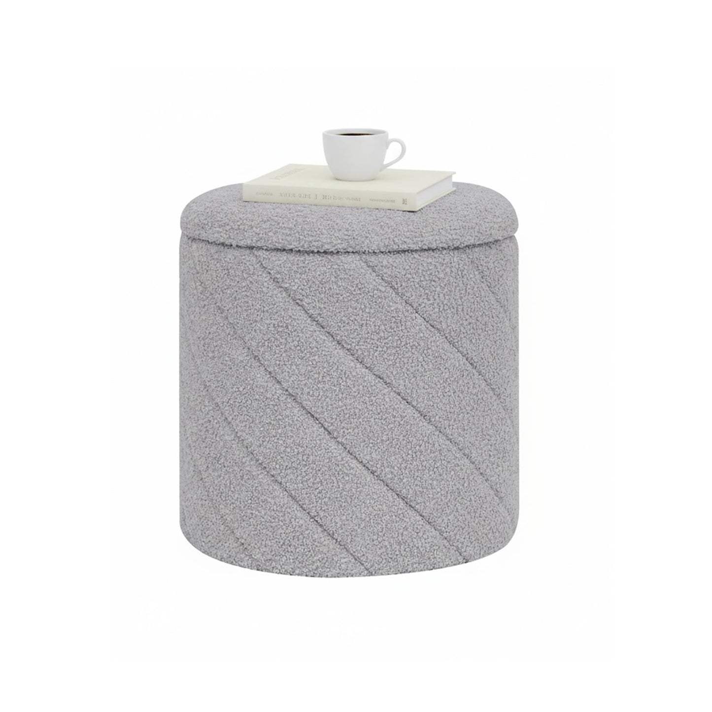 Bonlife Folding Round Ottoman Stool with Storage,Dressing Table,Grey,33cm