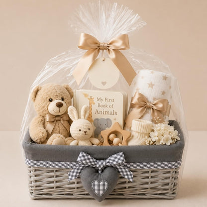 Woodluv Grey Wicker Rectangular Storage Gift Hamper Basket With Removable Lining - Small