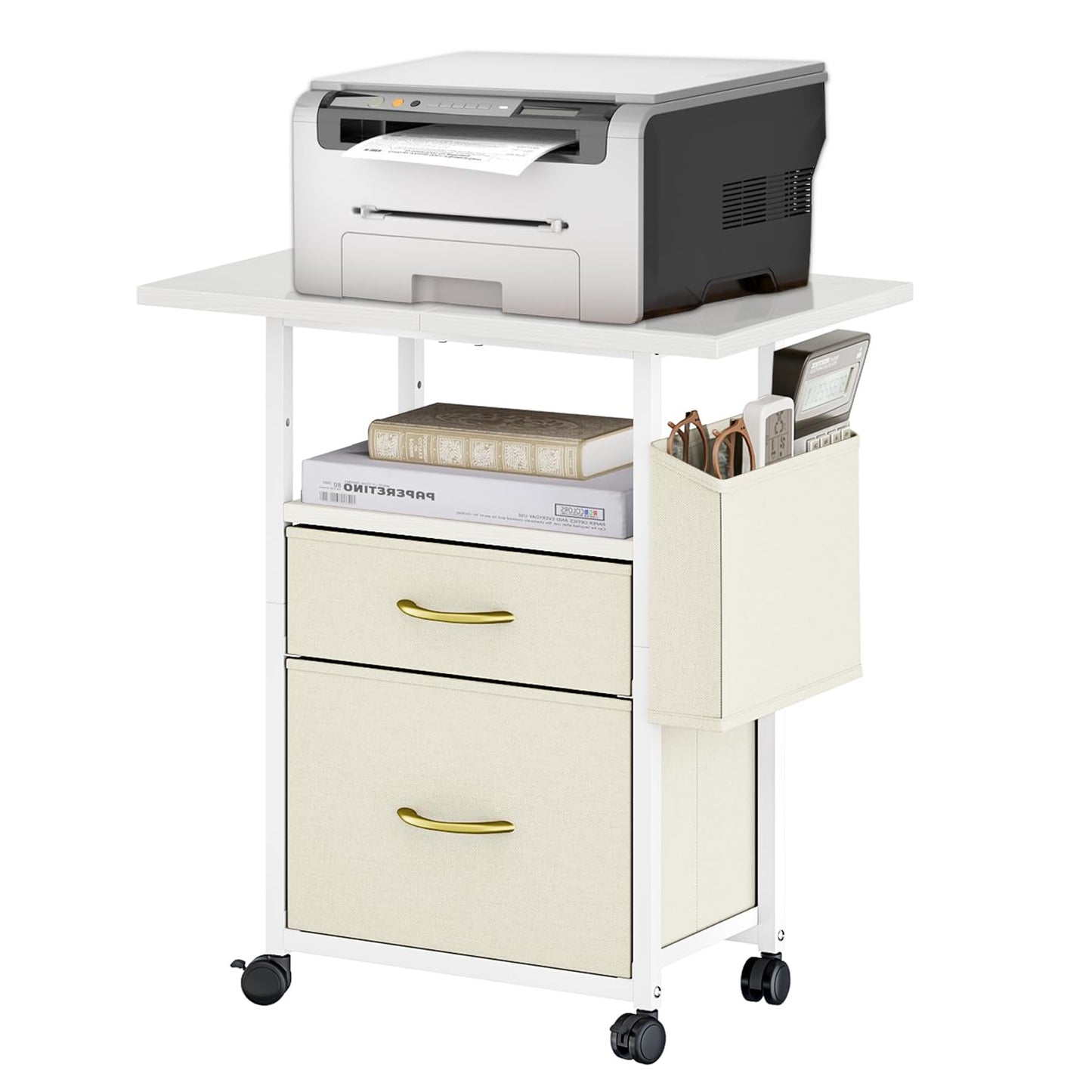 Printer Stand with 2 Fabric Drawers Mobile File Cabinet,End Table On Wheel
