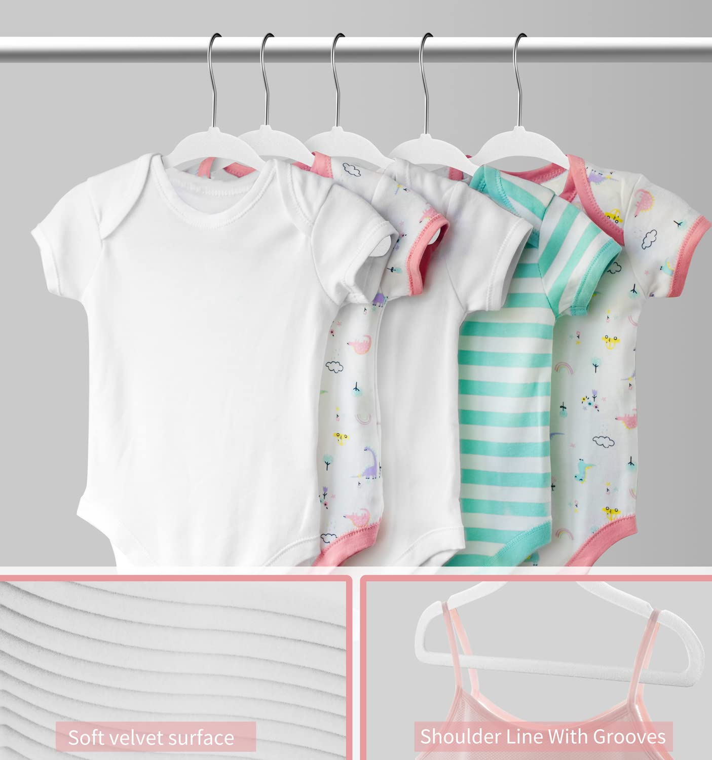 MangoKit White Baby Velvet Hangers Non-Slip Kids Coat Hangers 50 Pack