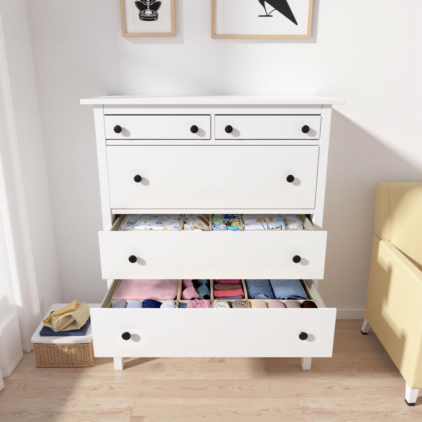 ORLISA Set of 16 Drawer Organisers, Compatible with Hemnes Chest of Drawers, Other Drawer Systems, Foldable Storage Boxes for Clothes